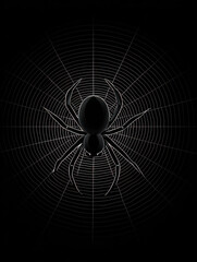 Black spider on web with dark background creating spooky and eerie atmosphere