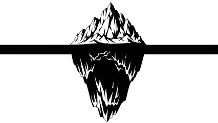 Minimalist iceberg silhouette with submerged portion revealed by a horizontal line