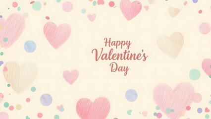 Happy valentines day background with soft pink hearts and confetti