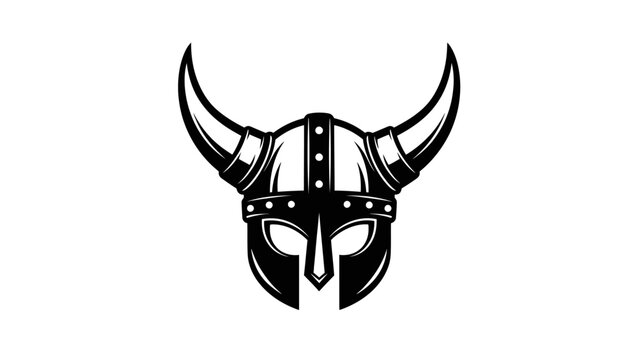 Intimidating Viking Helmet Symbol Vector Illustration with Horns and Face Guard