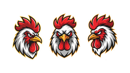 Aggressive Rooster Mascot Emblem Vector Pack. Angry Rooster Illustration for Esports and Gaming Teams. Fierce Rooster Mascot Logo Collection Vector.