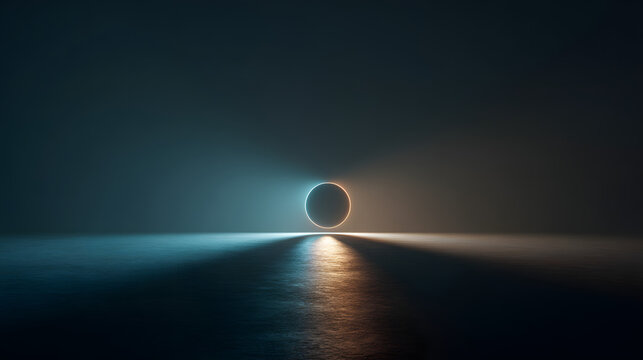 Minimalist design featuring a single glowing orb in a dark void
