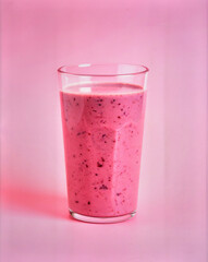 Fresh Berry Smoothie in Glass Isolated on Pink Background for Healthy Beverage Object and Organic Fruit Drink Concept