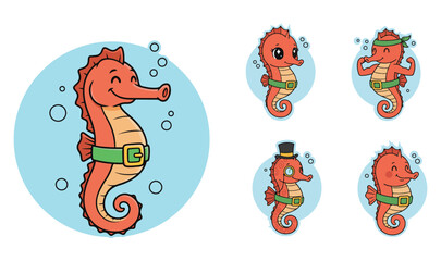 Seahorse Professions Vector Set. Creative and Professional Sea Horse Characters Collection