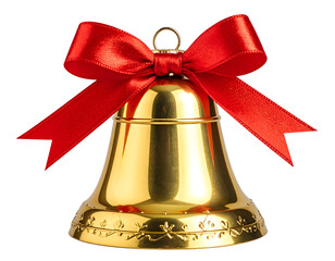 Shiny Golden Bell Adorned With Red Bow.