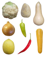 Assorted Fresh Vegetables Isolated Collection.