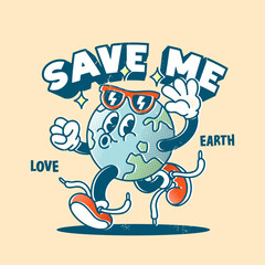 Save Me Earth Vintage Cartoon Graphic Design for Climate Action