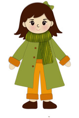Paper Cut Girl in Green Coat PNG | Cute Winter Child Clipart | Cozy Scarf Illustration