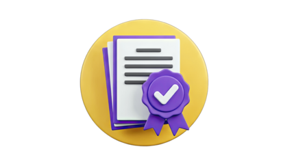 Certified Documents with Check Mark on Yellow Background