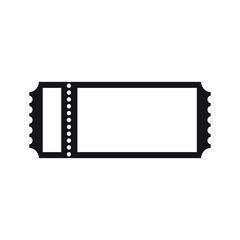 Clean vector graphic of a generic blank ticket with a perforated tear-off edge, ideal for representing an event pass, admission voucher, digital coupon, or booking confirmation icon