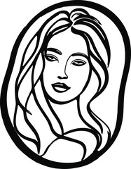 Single-line bold portrait of a woman with flowing hair forming natural curves