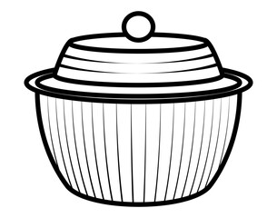 traditional serving bowl with lid illustration in vintage woodcut style black and white container for rice or soup retro cookware