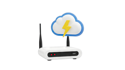 Cloud Router with Lightning Bolt Icon - Data Transfer Concept