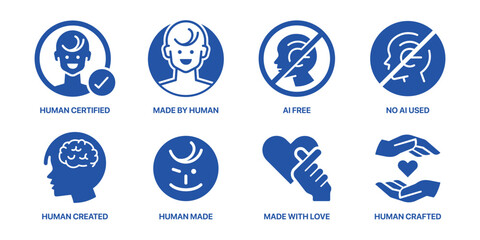 No AI used icon set. It includes human-made, made by human, logo, sign, symbol, and crafted