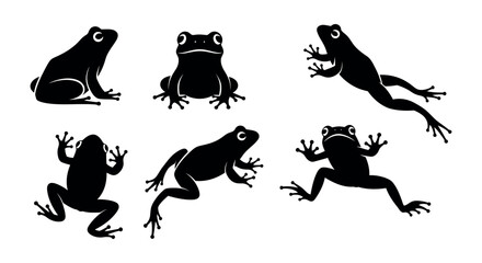 Naklejka premium Collection of Silhouettes of Frogs in Various Poses on a White Background