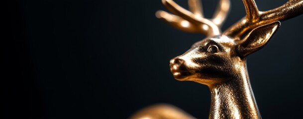 Close-up of a golden deer figurine on dark background