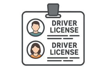 Illustration of a Driver License ID Badge Holder Featuring Two Photo Slots for Identification and Text Indicating Driver License for Official Use and Security Measures