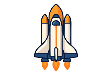 Illustration of a White and Orange Space Shuttle Launching with Fiery Exhaust Against a Black Background Futuristic Spacecraft Design Detailed Vector Art