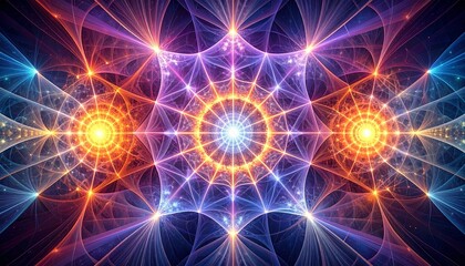 Fototapeta premium abstract, fractal web, glowing lines, symmetrical, radial design, intricate pattern, luminous shapes, futuristic, bright abstract, modern wallpaper, geometric fractal, template, artistic detail, dynam