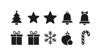 Modern Minimal Christmas Icons Silhouette Vector Set