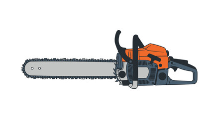 Naklejka premium Illustration of a powerful orange and gray gasoline powered chainsaw isolated on white background