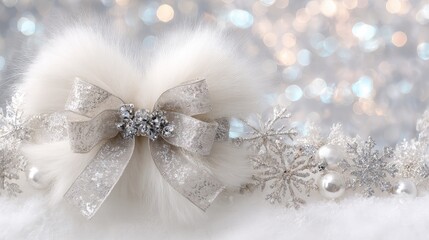 Soft White Heart Decoration with Sparkling Snowflakes and Ribbon