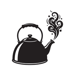 Whistling kettle with hot steam boiling water kitchen appliance vector