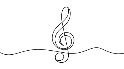  continuous line drawing of a treble clef symbol, also known as a G-clef