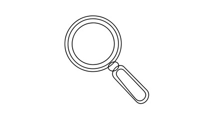 The image is a minimalist, continuous line drawing of a magnifying glass. The illustration is rendered with a single, unbroken black line against a white background, creating an abstract and simple