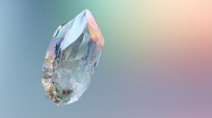 Colorful crystal with rainbow reflections and soft gradient background