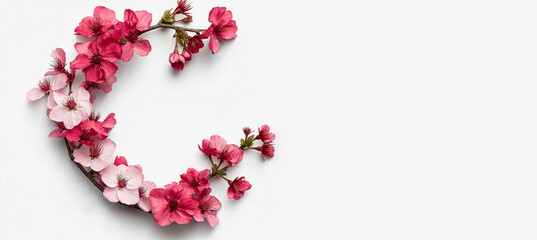 Spring blossom floral frame white background copy space