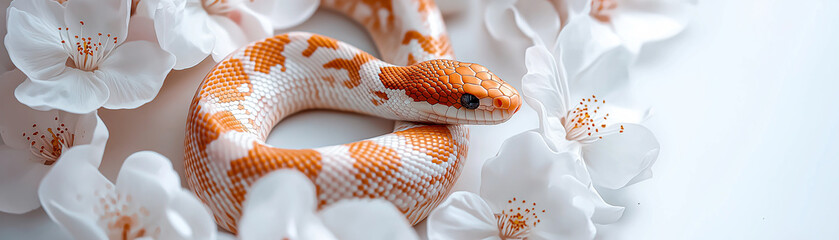 Orange snake white flowers spring blossom reptile nature beauty