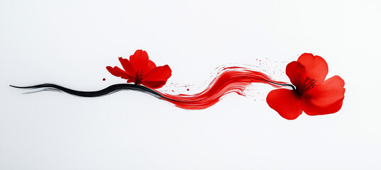 Red flowers abstract paint swirl art background blossom