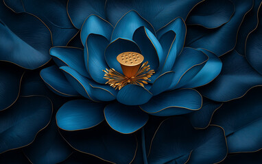 Blue lotus gold center luxury floral design flower elegant bloom