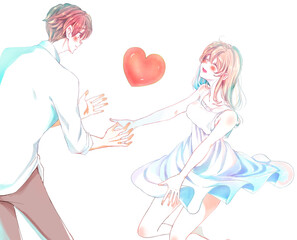 両手を広げる男女とハート型　恋愛