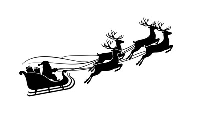Flying Santa and Reindeer Christmas Night Silhouette Vector