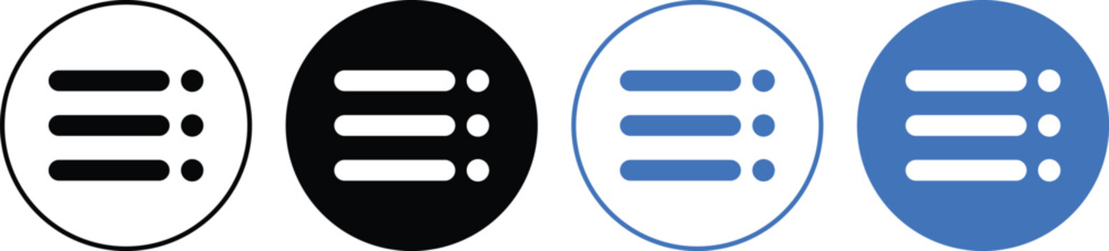 menu icon set. Website navigation symbol. Hamburger web. List menu sign.  App burger icons. three horizontal bars. Squares dots and ellipsis
