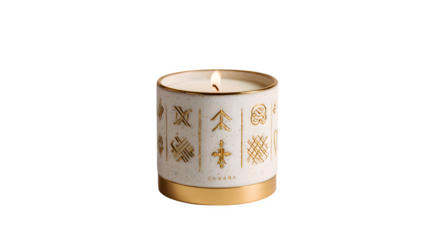 Golden-accented patterned candle, isolated on transparent background