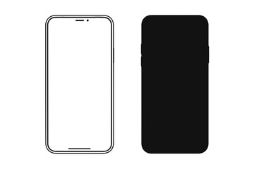 Sleek Black and White Modern Smartphone Mockup Template with Blank Screens for Digital Design and Technology Concepts Against a Dark Background