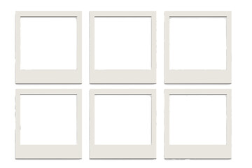 Six Empty Polaroid Photo Frames Arranged in a Two by Three Grid on a Black Background