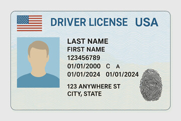 United States Driver License Identification Card With Photo Name Address And Barcode On A White Background Template