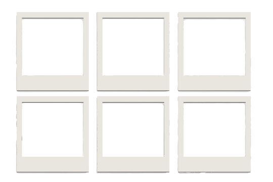 Six Empty Polaroid Photo Frames Arranged in a Two by Three Grid on a Black Background