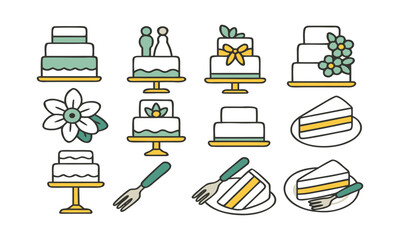 Wedding dessert and cake icon collection set vector illustration, easily editable. 