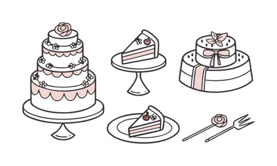 Minimal wedding cake flat vector icons set vector illustration, easily editable. 