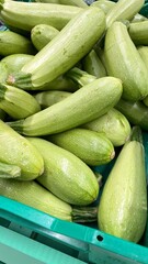 Fresh green zucchini stacked together as organic vegetable background, raw courgette harvest for healthy food concepts