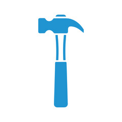 Blue hammer icon on white background