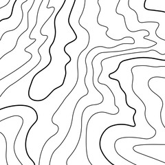 Topo lines, black contour of mountains, vector map