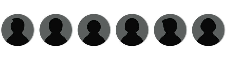 Profile icon. Avatar icons set. User profile icon set. Avatar or person icon. Person and Profile. Vector flat illustration in grayscale. 