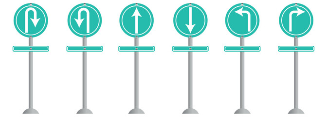  Sign Street Set Isolated on transparent background. Blank green highway road sign set with up and left arrows. road traffic sign icon set with blank board.