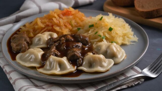 Leberkn&ouml;del mit Sauerkraut